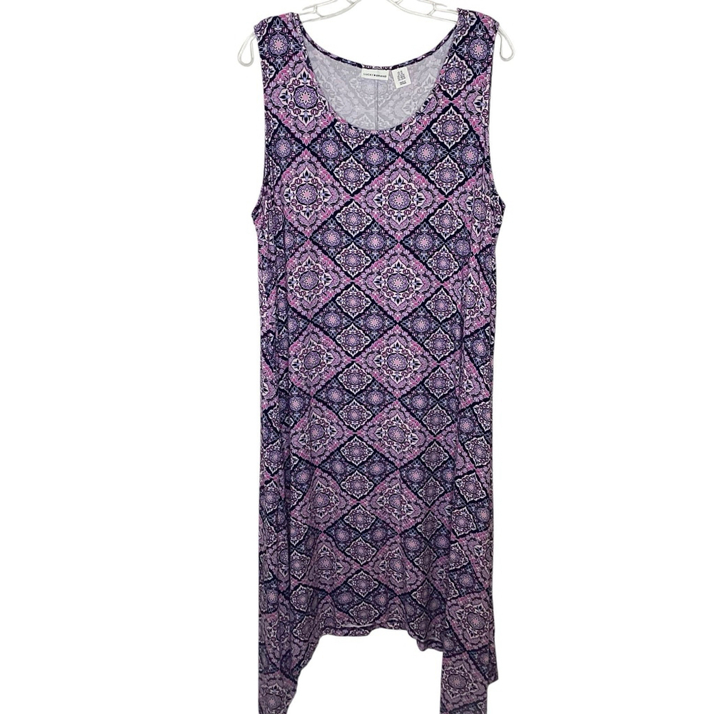 Lucky Dress Sz 2X Purple Maxi Stretch Knit Vacation Beach‎ Cruise Tropical EUC